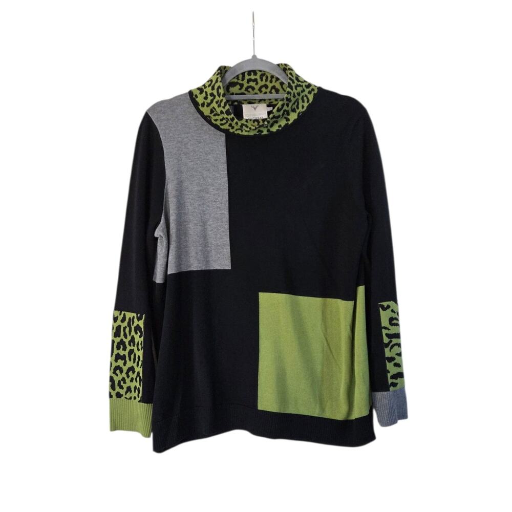 Edinburgh Knitwear 100% Pima Cotton Abstract Colorblock Sweater, Women's Medium
